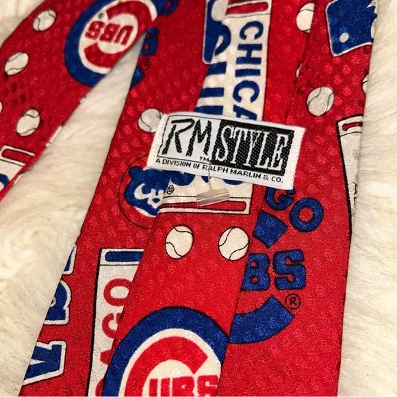 VTG 1992 RM Style Chicago Cubs Ralph Marlin Silk Neck Tie R/W/B Admit One - Picture 6 of 12